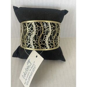 Gold Tone Wide Cuff Bracelet Openwork Filigree Wave Design Statement Bracelet